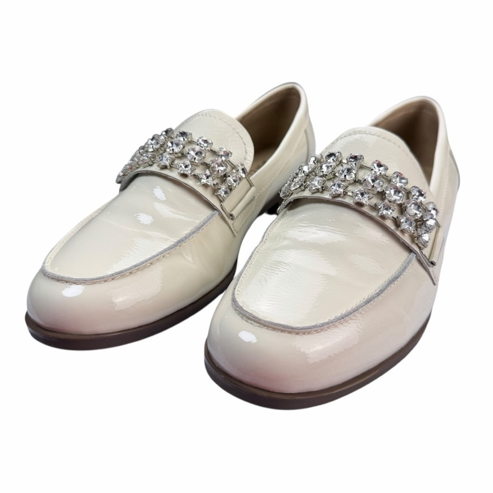 Vaneli Kineta Patent Leather Loafer With Rhinestone Trip In Ivory Size 8.5M